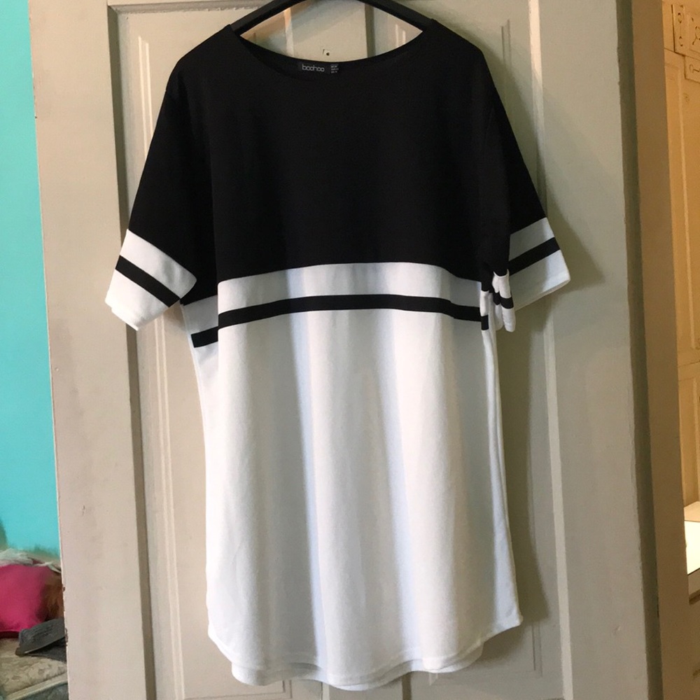 Boohoo black and white jersey dress